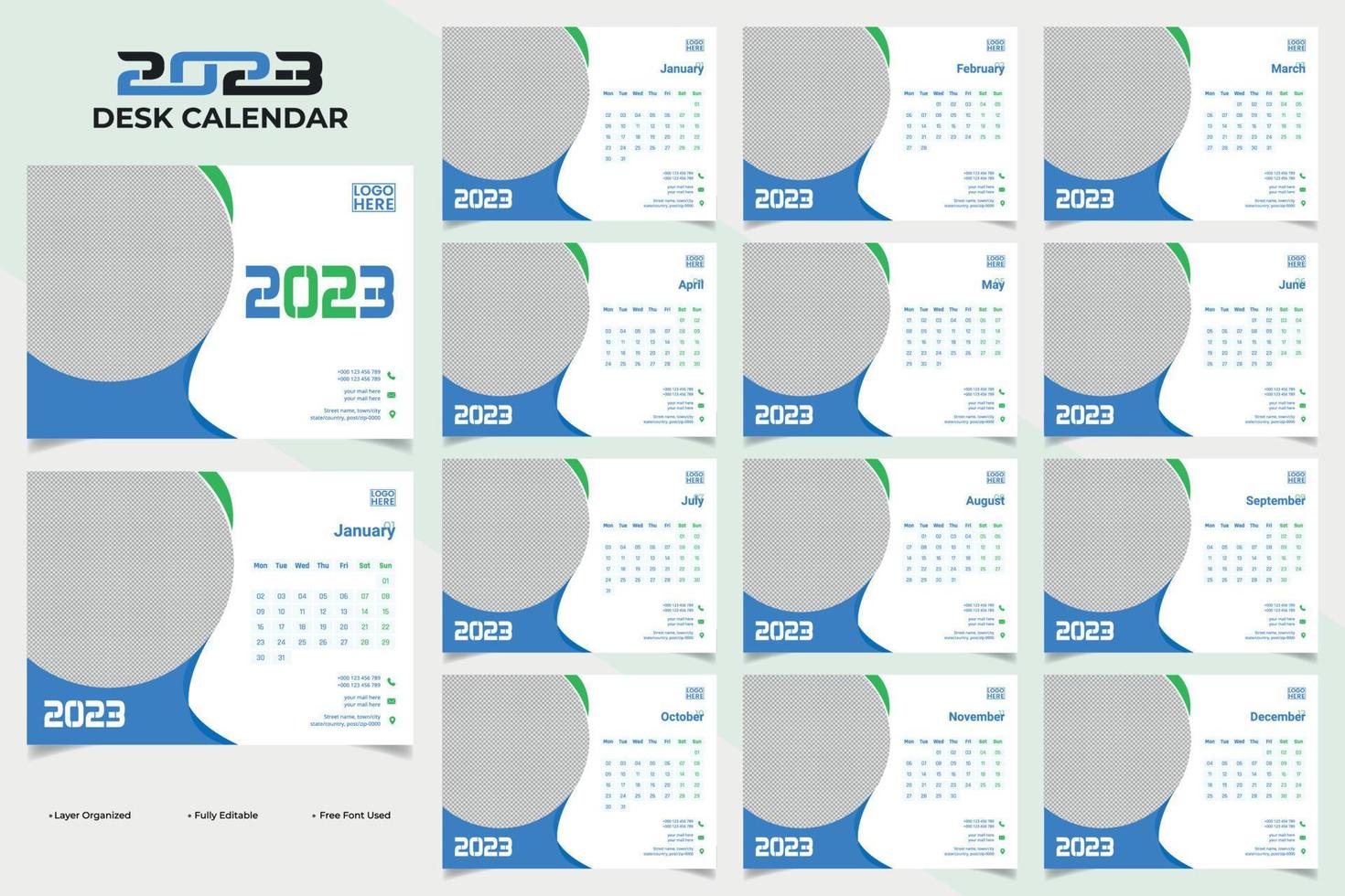 Minimales und sauberes Corporate New Year 2023 Tischkalender-Template-Design vektor