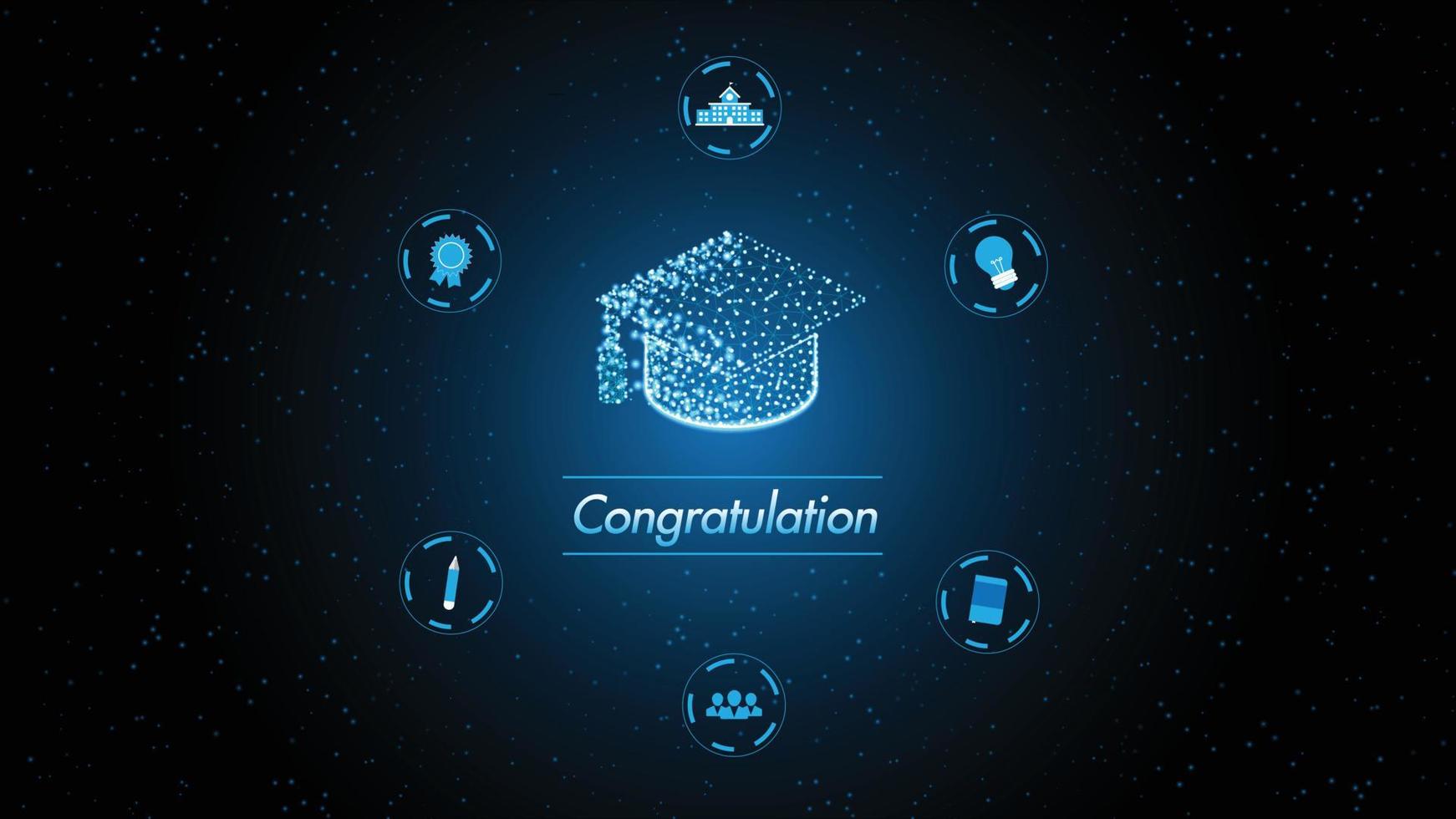 congratulation skaffa sig en grad ikon blå bakgrund teknologi, vektor