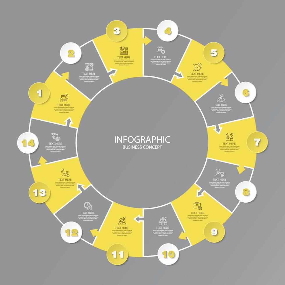 grundläggande cirkel infographic med 14 steg, bearbeta eller alternativ. vektor