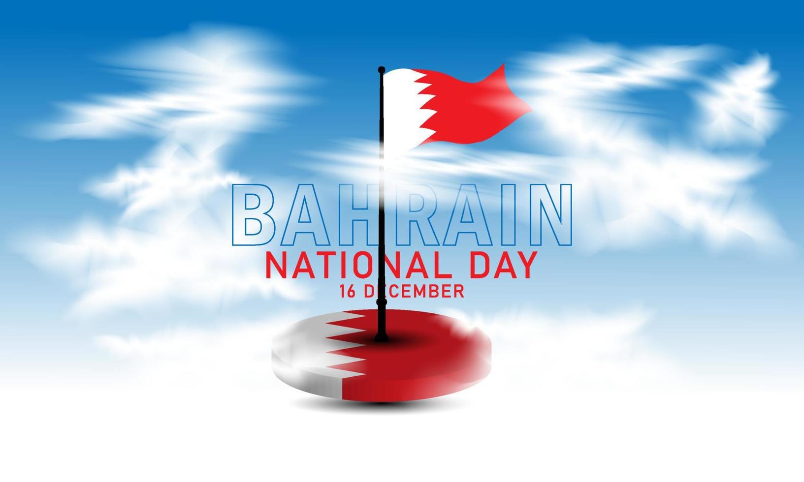 bahrain-wolken- und flaggenillustration, für bahrain-nationalfeiertagsfeierplakat, nationaltagsvektor mit bahrain-flagge, bahrain-nationaltag, wolken, blauer himmel vektor