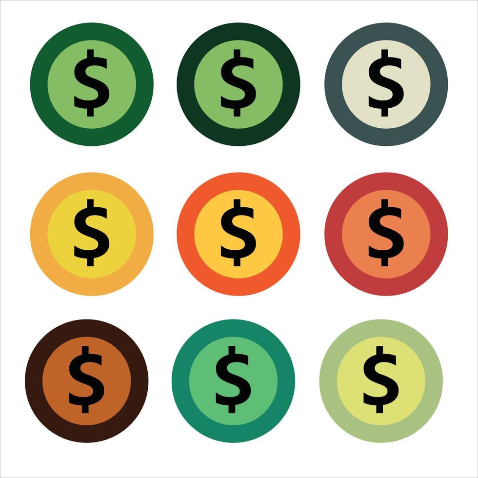 mehrfarbiges Vektor-Dollar-Münzen-Geld-Symbol isoliert auf weißem Hintergrund vektor