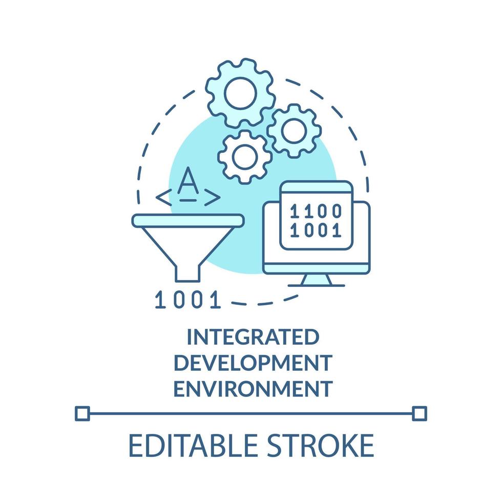 Symbol für das türkisfarbene Konzept der integrierten Entwicklungsumgebung. programmierfähigkeiten abstrakte idee dünne linie illustration. isolierte Umrisszeichnung. editierbarer Strich. vektor