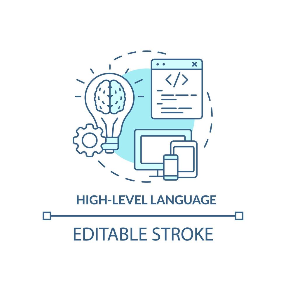 Symbol für das türkisfarbene Konzept der Hochsprache. Art der Computersprache abstrakte Idee dünne Linie Illustration. isolierte Umrisszeichnung. editierbarer Strich. vektor