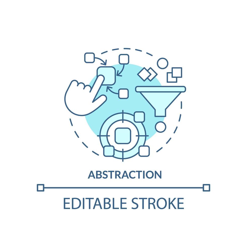 abstraktion turkos begrepp ikon. definiera data. funktion av programmering språk abstrakt aning tunn linje illustration. isolerat översikt teckning. redigerbar stroke. vektor