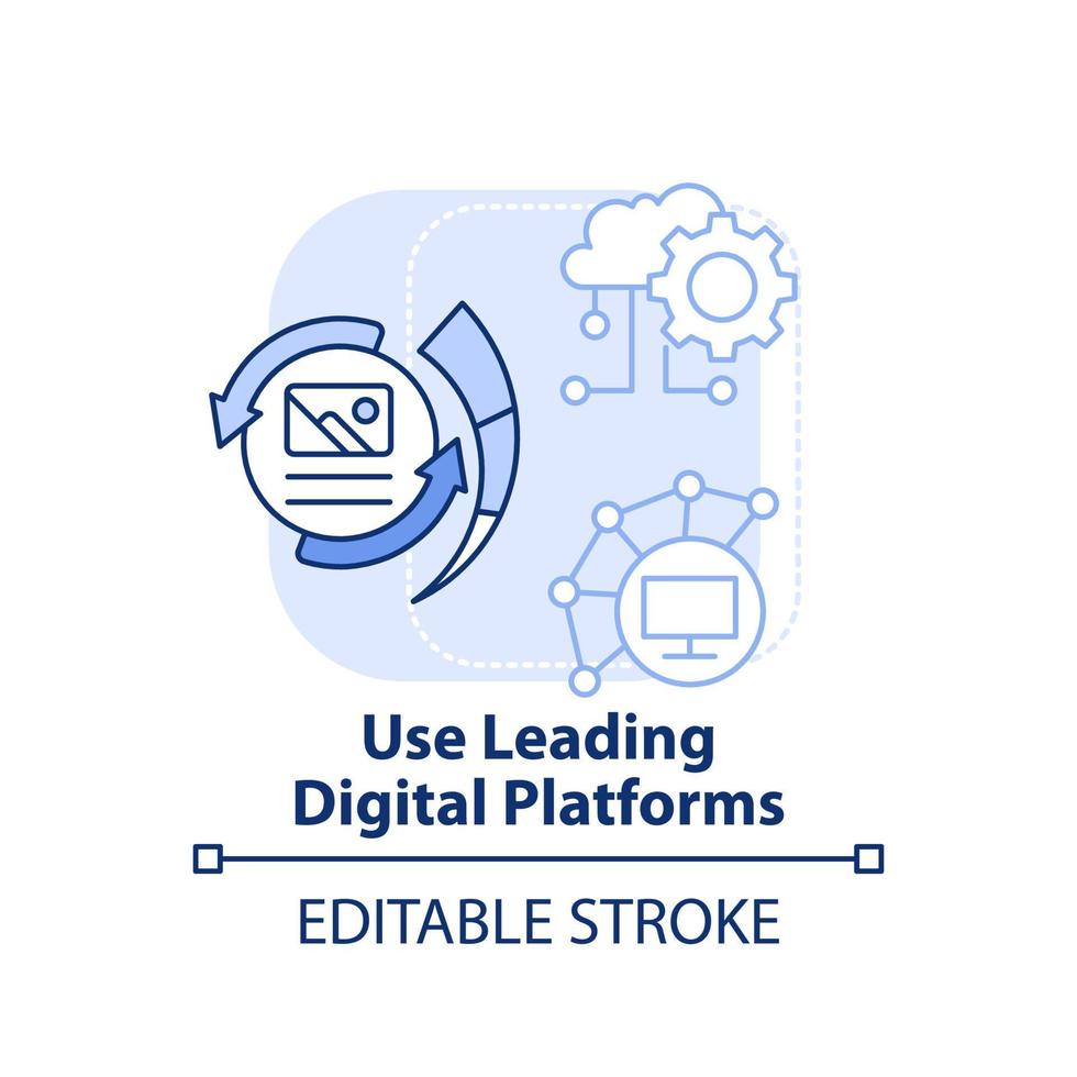 använda sig av ledande digital plattformar ljus blå begrepp ikon. digital först strategi abstrakt aning tunn linje illustration. isolerat översikt teckning. redigerbar stroke. vektor