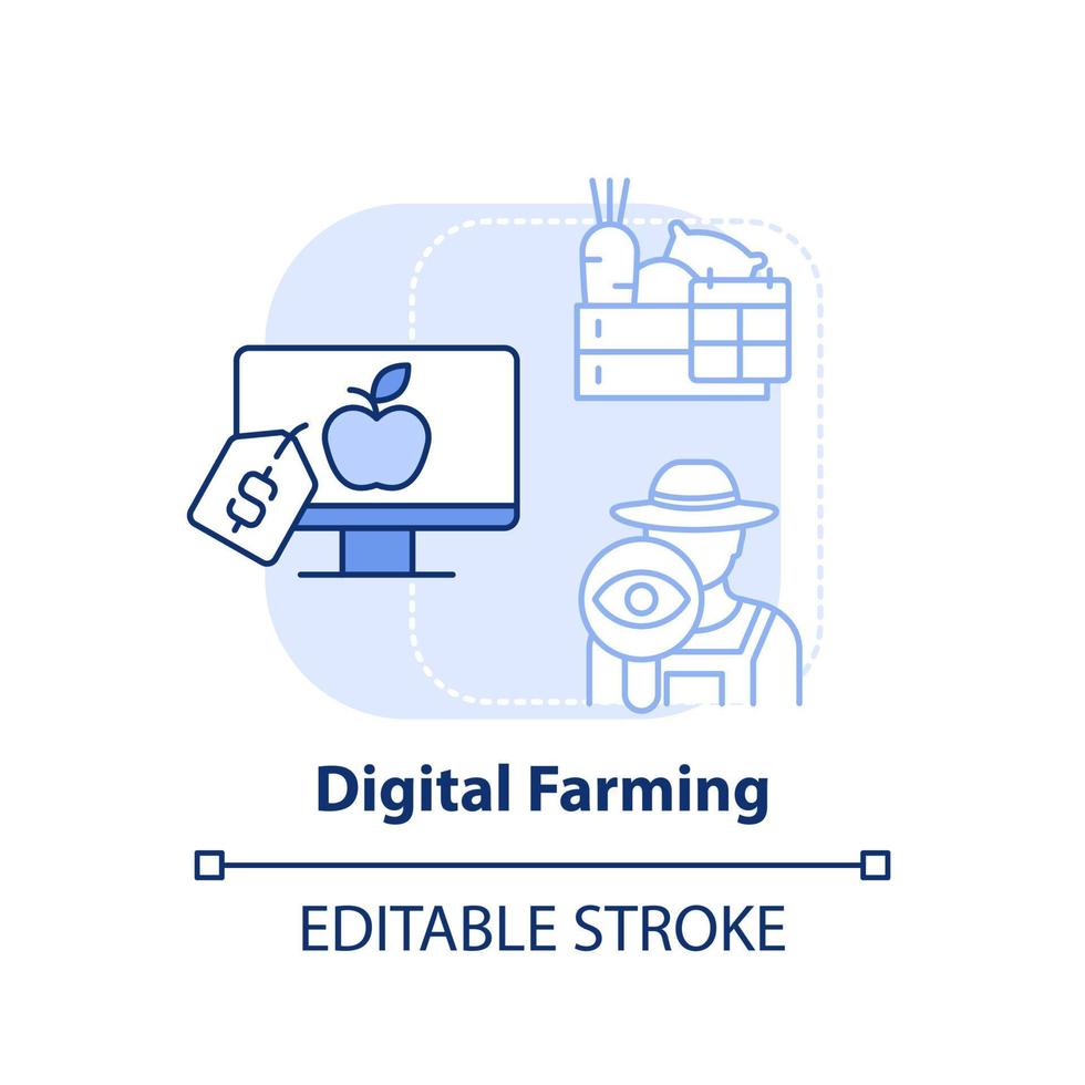 Symbol für das hellblaue Konzept der digitalen Landwirtschaft. landwirtschaftliche Produkte online kaufen. digitale erste abstrakte Idee dünne Linie Abbildung. isolierte Umrisszeichnung. editierbarer Strich. vektor