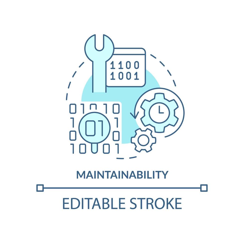 Symbol für das türkisfarbene Konzept der Wartbarkeit. programmiersprache wahl standard abstrakte idee dünne linie illustration. isolierte Umrisszeichnung. editierbarer Strich. vektor