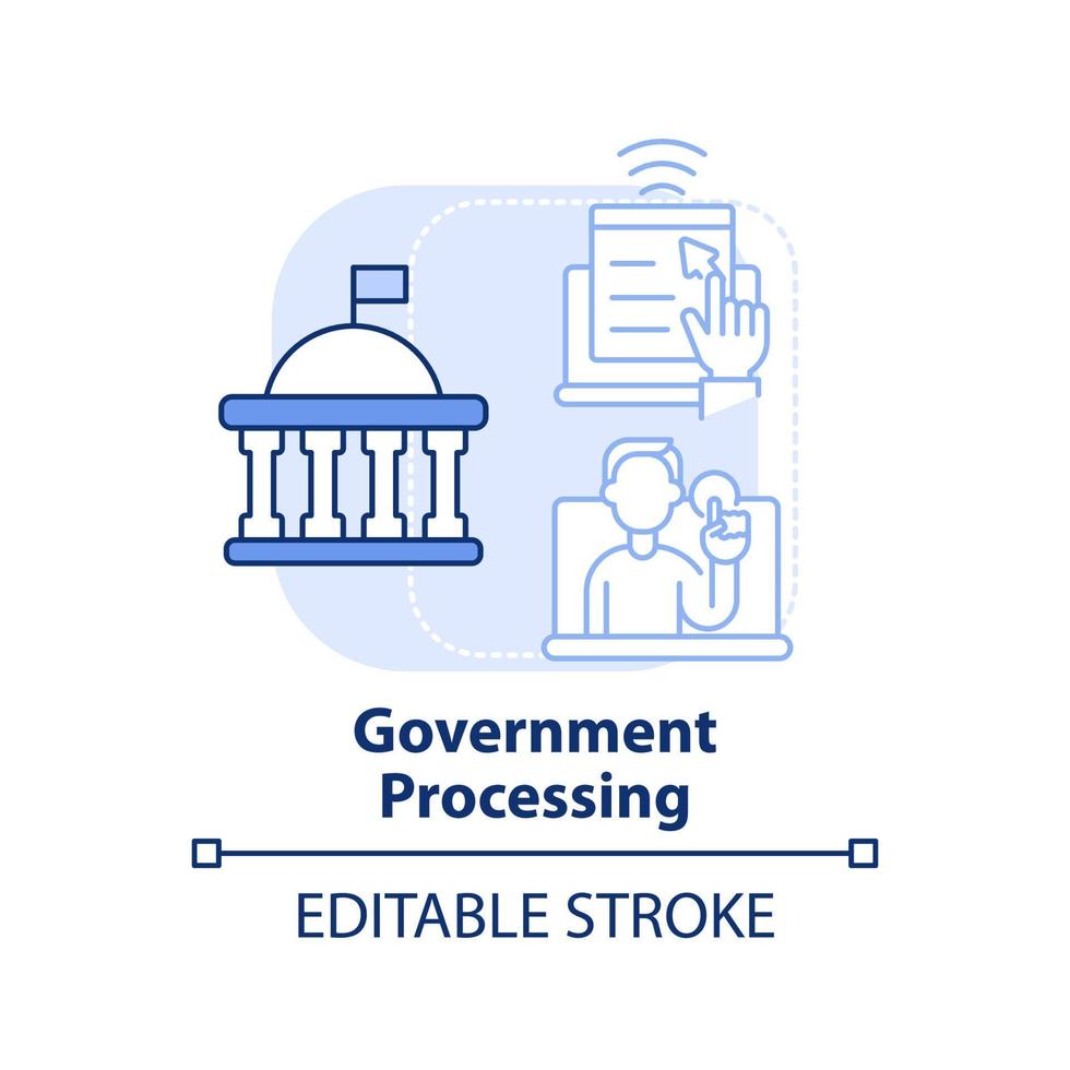 regering bearbetning ljus blå begrepp ikon. uppkopplad hemsida. digital först service abstrakt aning tunn linje illustration. isolerat översikt teckning. redigerbar stroke. vektor