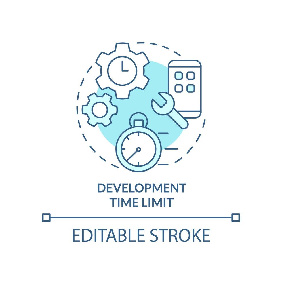 Entwicklungszeitlimit türkisfarbenes Konzeptsymbol. Auswahlkriterium der Programmiersprache abstrakte Idee dünne Linie Illustration. isolierte Umrisszeichnung. editierbarer Strich. vektor