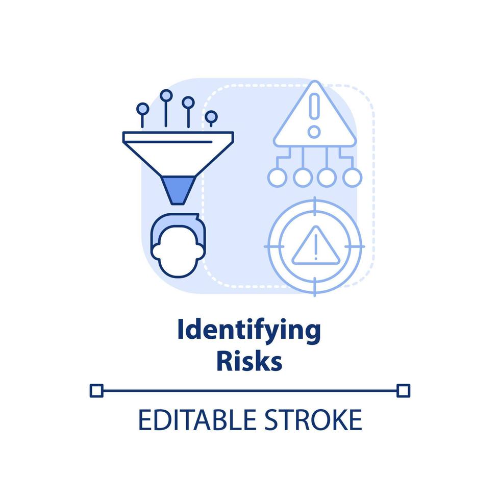 Identifizierung von Risiken hellblaues Konzeptsymbol. Risikomanagementprozess abstrakte Idee dünne Linie Abbildung. Gefahren erkennen. isolierte Umrisszeichnung. editierbarer Strich. vektor