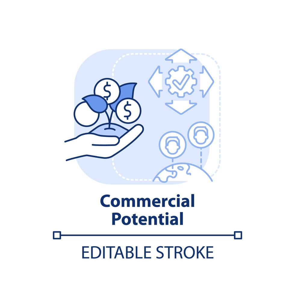 kommersiell potential ljus blå begrepp ikon. digital först attityd betydelse abstrakt aning tunn linje illustration. isolerat översikt teckning. redigerbar stroke. vektor