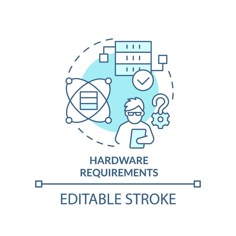 Hardwareanforderungen Türkises Konzeptsymbol. Auswahlkriterium der Programmiersprache abstrakte Idee dünne Linie Illustration. isolierte Umrisszeichnung. editierbarer Strich. vektor