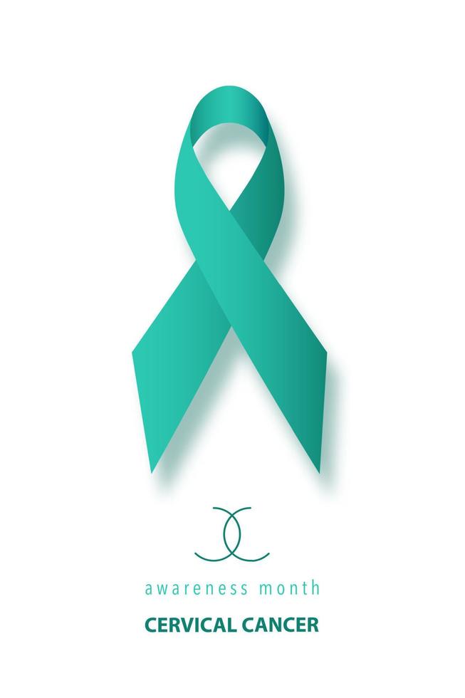 vertikales Banner mit realistischem grünem Band für das Bewusstsein für Gebärmutterhalskrebs. Designvorlage für Infografiken oder Website-Magazine. Januar ist Monat des Bewusstseins für Gebärmutterhalskrebs, Vektor einzeln auf Weiß