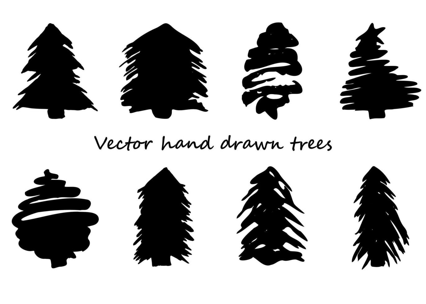 die Silhouette eines handgezeichneten Weihnachtsbaums. schwarzer Umriss, isoliert auf weiß vektor