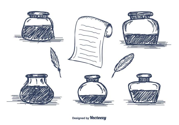 Hand Drawn Inkwell-Vektor-Icons vektor