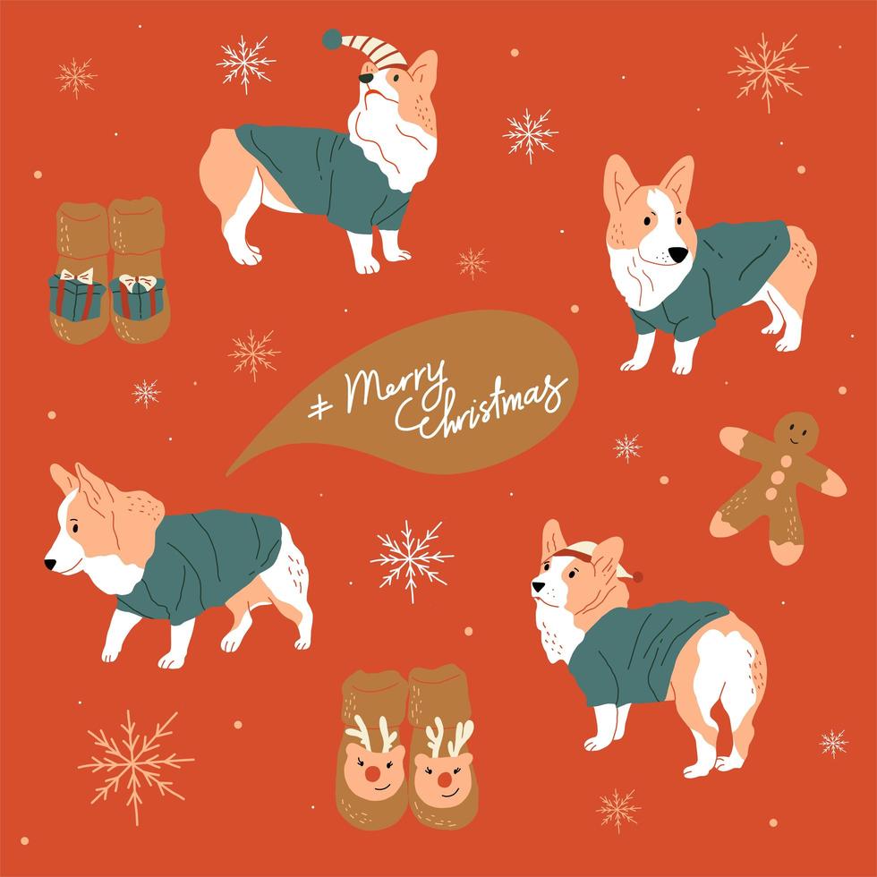 Frohe Weihnachten und ein gutes neues Jahr süße Hunde vektor
