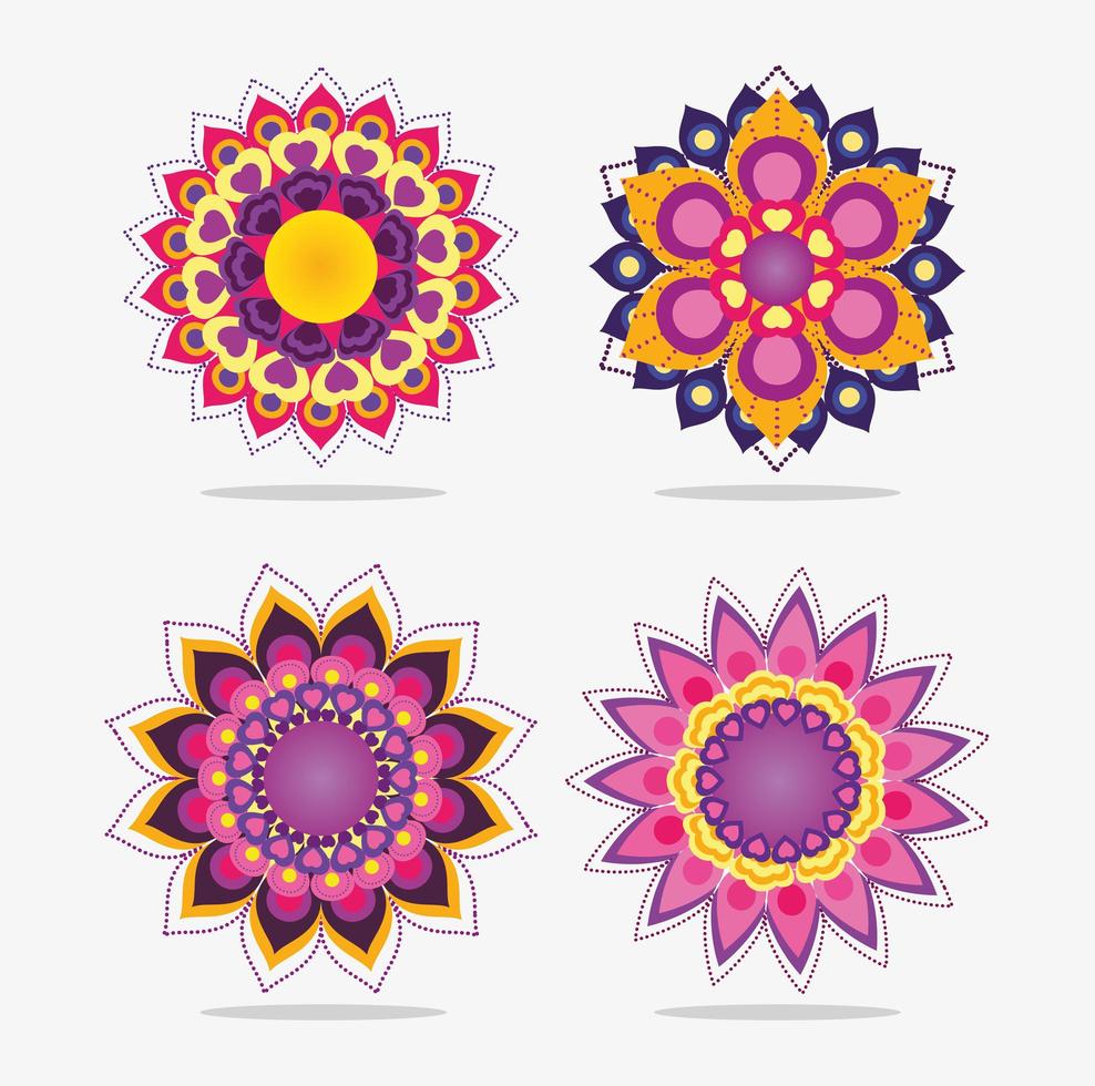 mandala blommor designuppsättning vektor