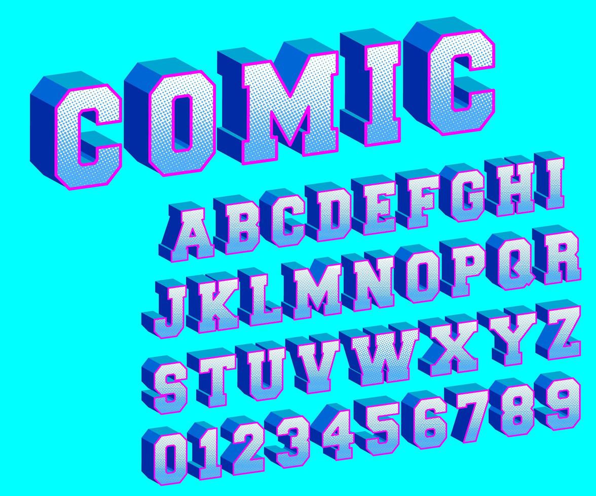 komisk alfabetmall med halvton design vektor