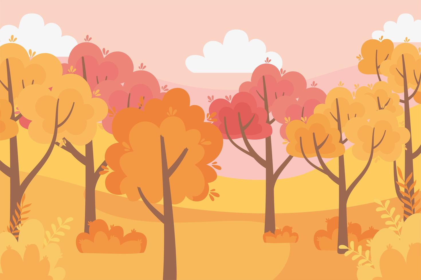 Blätter, Wald, Herbstpanorama Naturbäume, Himmelsszene vektor