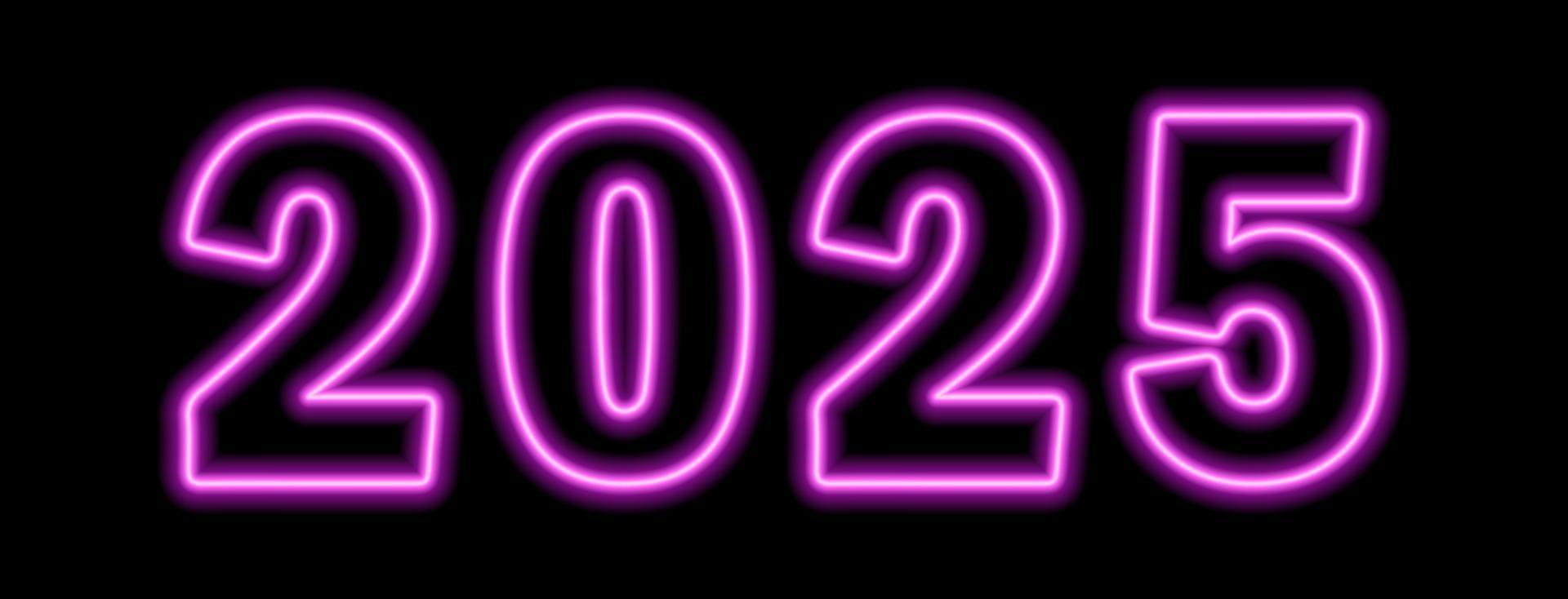 rosa neonfarbenes 2025-jahr auf schwarzem hintergrund vektor