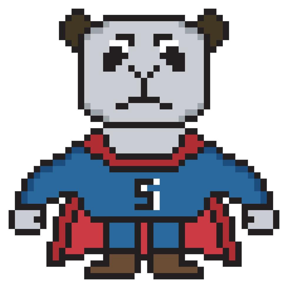 Pixelkunst-Superhelden-Panda-Illustrationscharakter. vektor