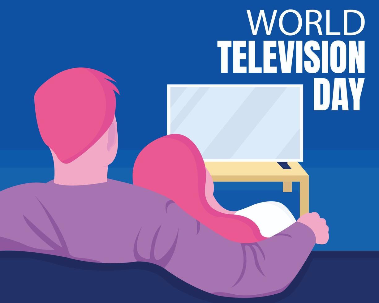 Illustrationsvektorgrafik eines Paares sitzt vor dem Fernseher, perfekt für internationalen Tag, Weltfernsehtag, Feiern, Grußkarte usw. vektor