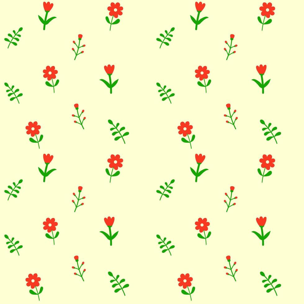 söt blommig sömlös mönster. upprepad små röd blommor och grön löv. vektor
