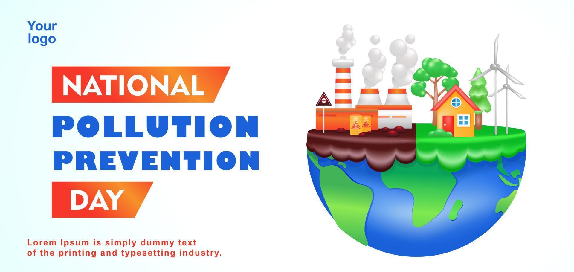 nationell förorening förebyggande dag, 3d illustration av miljö- förorening och skön miljö på jorden. lämplig för evenemang vektor