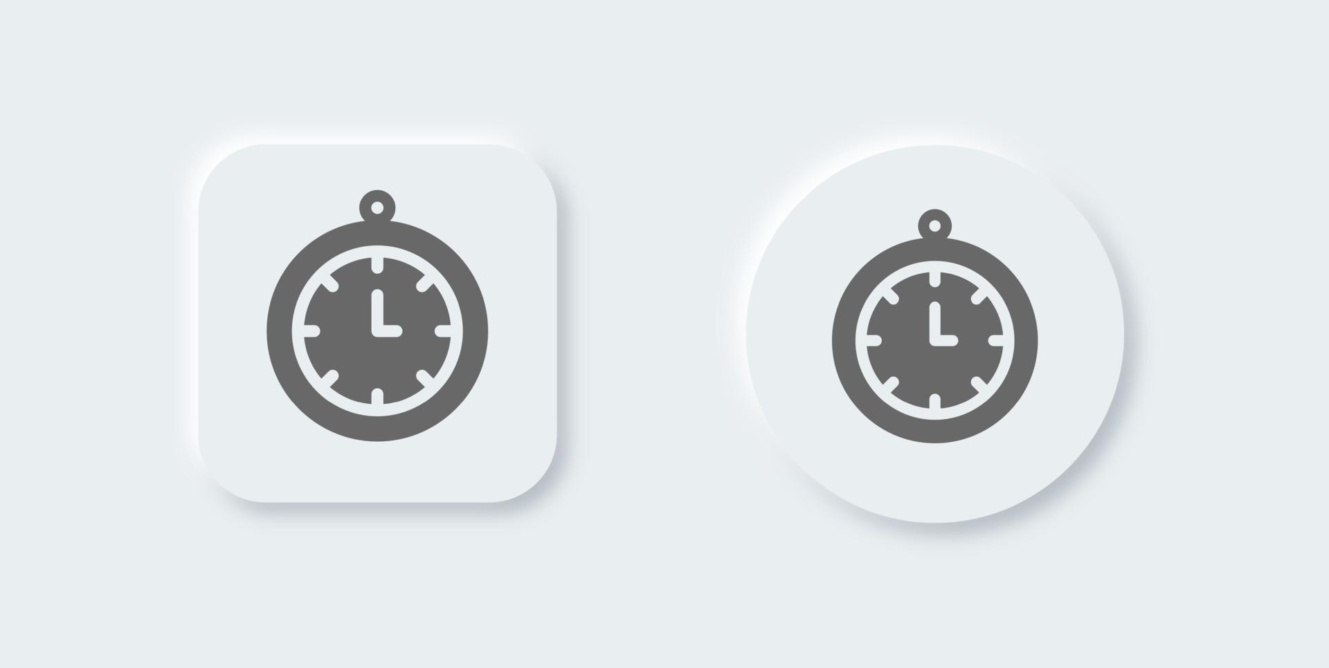Uhr solide Ikone im neomorphen Designstil. Zeitzeichen-Vektor-Illustration vektor