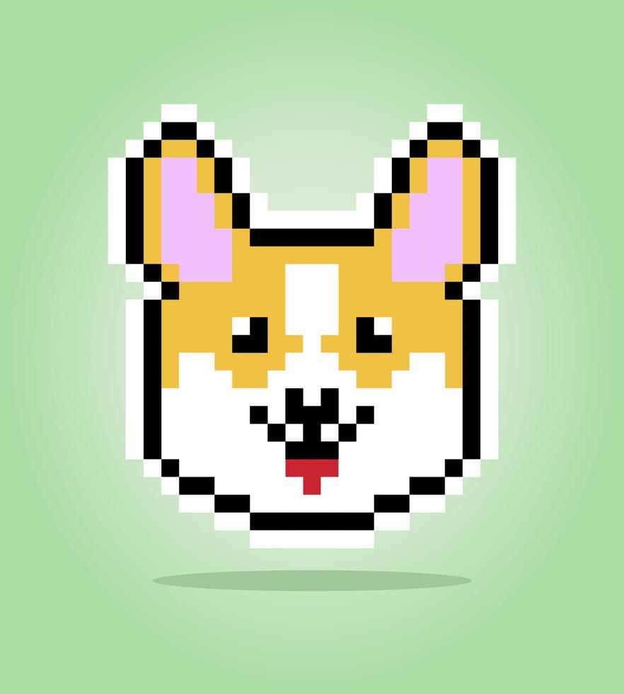 8-Bit-Pixel des Corgi-Hundes. Tierkopf für Asset-Spiele in Vektorgrafiken. Kreuzstichmuster. vektor