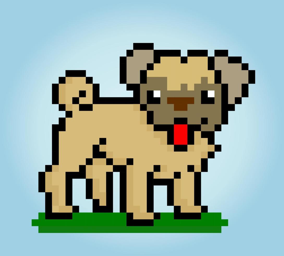 8-Bit-Pixel des Boxerhundes. Tier für Asset-Spiele in Vektorgrafiken. Kreuzstichmuster. vektor