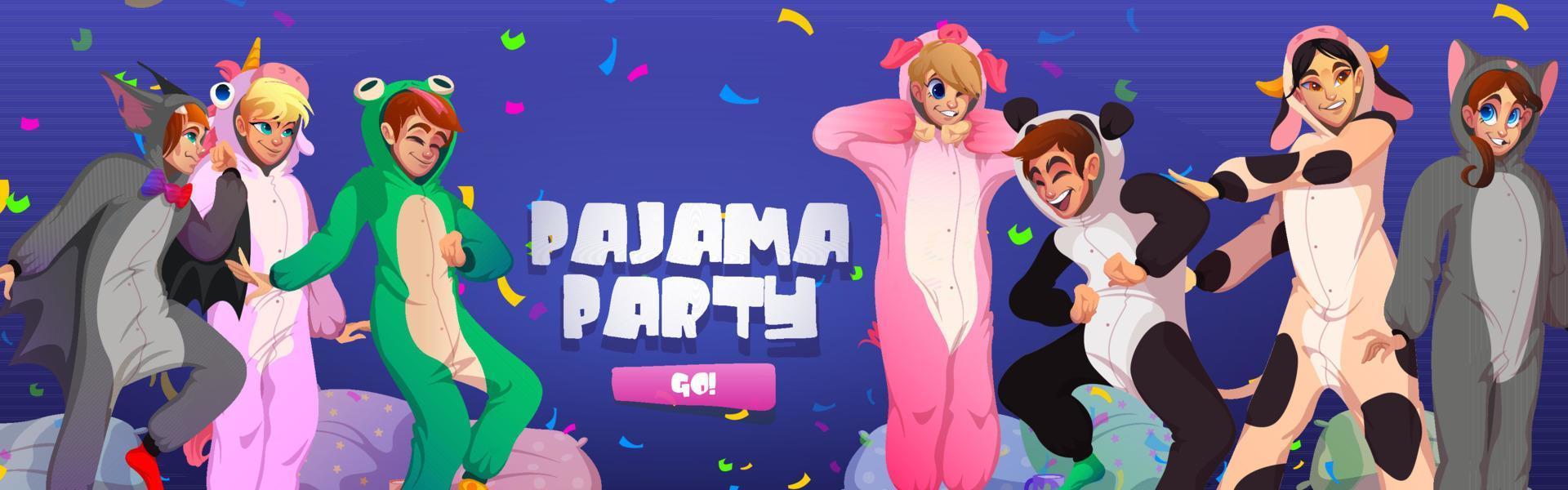 pyjamas party cartoon webbanner, kigurumi spaß vektor