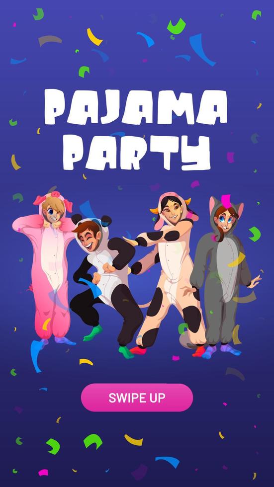 pyjamas fest tecknad serie webb baner eller inbjudan vektor