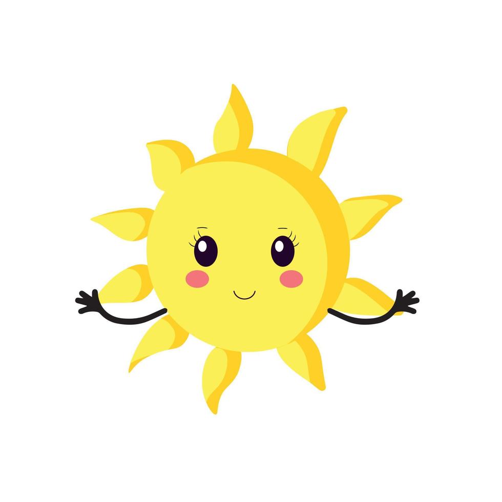 Vektorlogo des Sonnensymbols. Silhouette im Kawaii-Stil. Sonnensymbol auf einem weißen, isolierten Hintergrund vektor