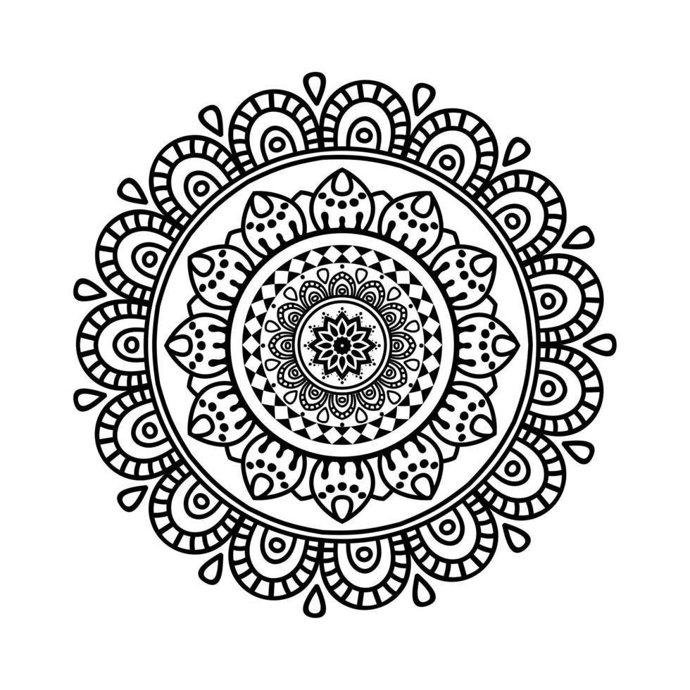 Mandala, Mandala-Muster-Schablonen-Doodles, runde Ornamentmuster für Henna, Mehndi, Tätowierung, Malbuchseite vektor