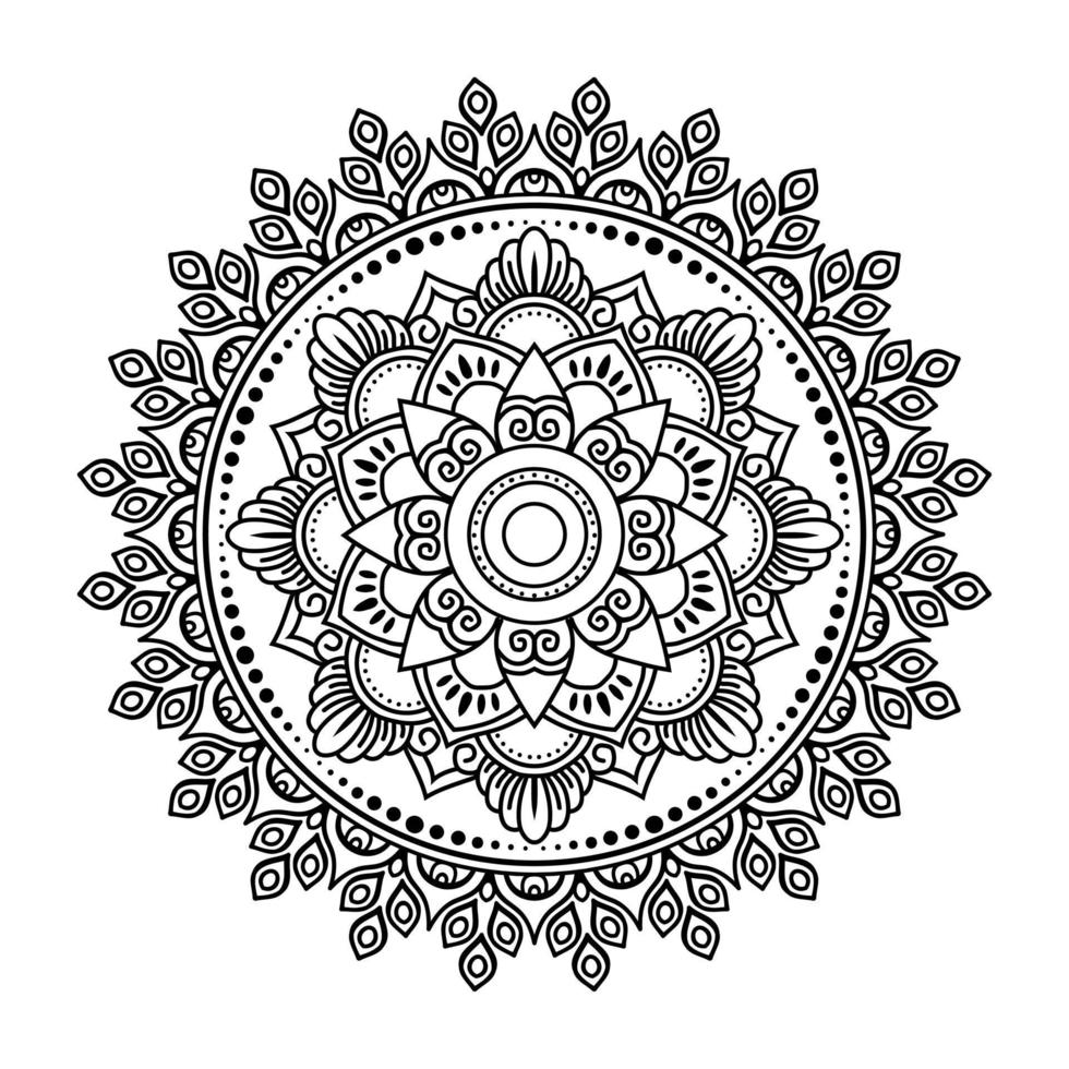 Mandala, Mandala-Muster-Schablonen-Doodles, runde Ornamentmuster für Henna, Mehndi, Tätowierung, Malbuchseite vektor