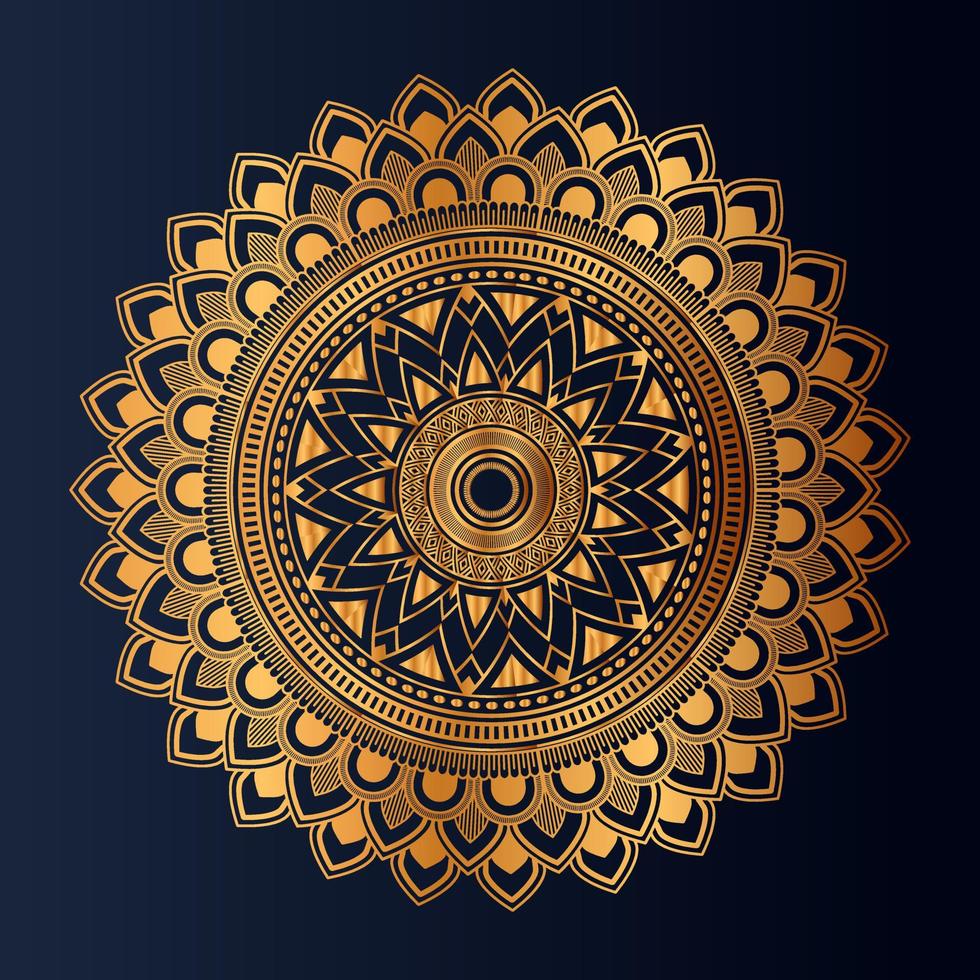 lyx guld blommig mandala arabesk mönster för skriva ut, affisch, omslag, broschyr, flygblad, orientalisk stil dekorativ runda spets prydnad vektor
