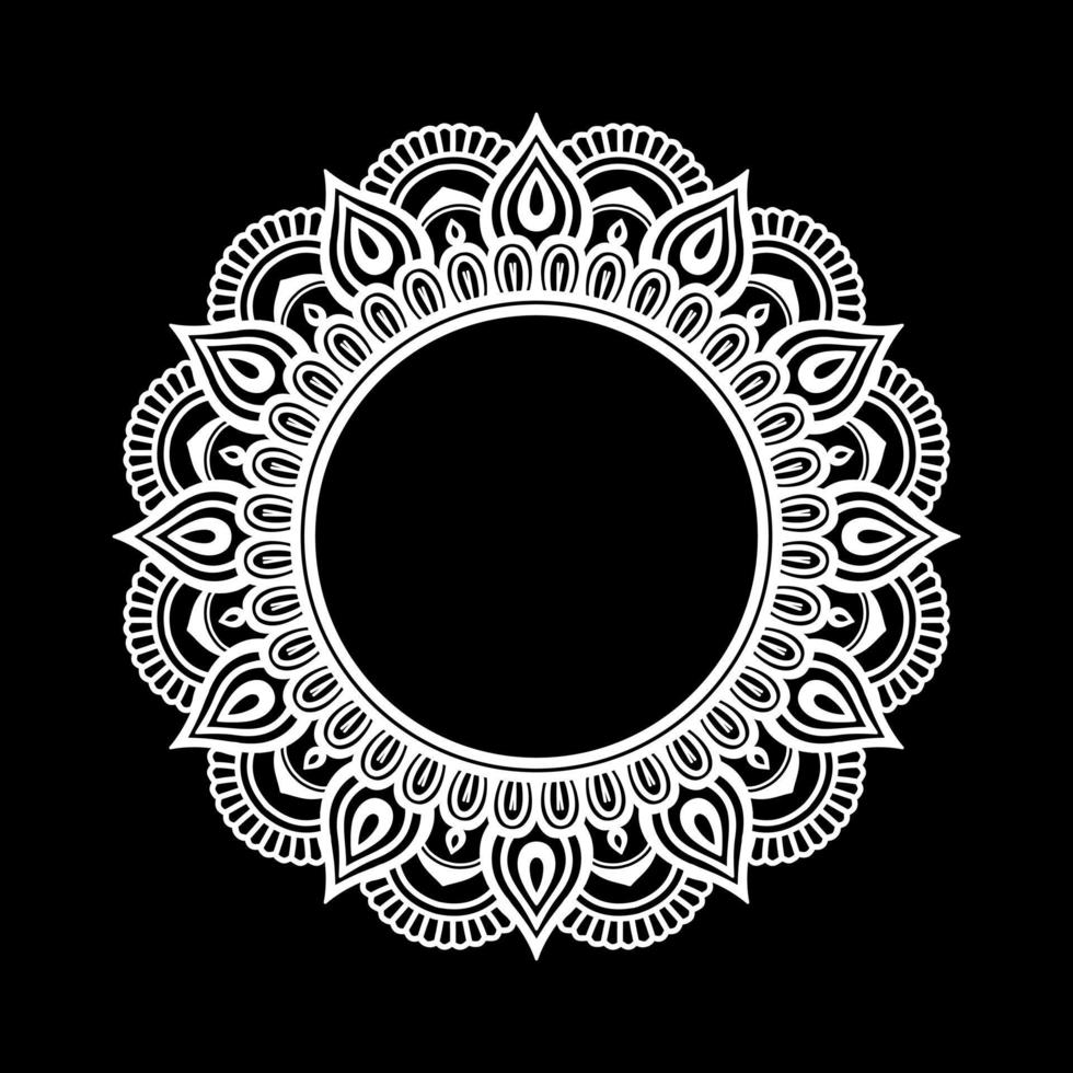 vit mandala på svart mönster stencil klotter skiss, runda prydnad mönster för henna, mehndi, tatuering vektor