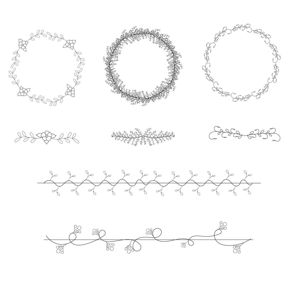sammlung von dekorativen kränzen, rahmen mit umrissen im pflanzenstil vektor