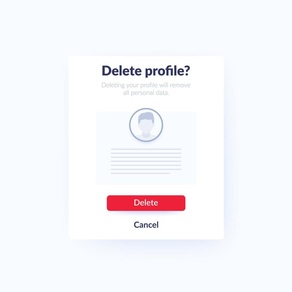 radera profil, konto form, vektor ui design