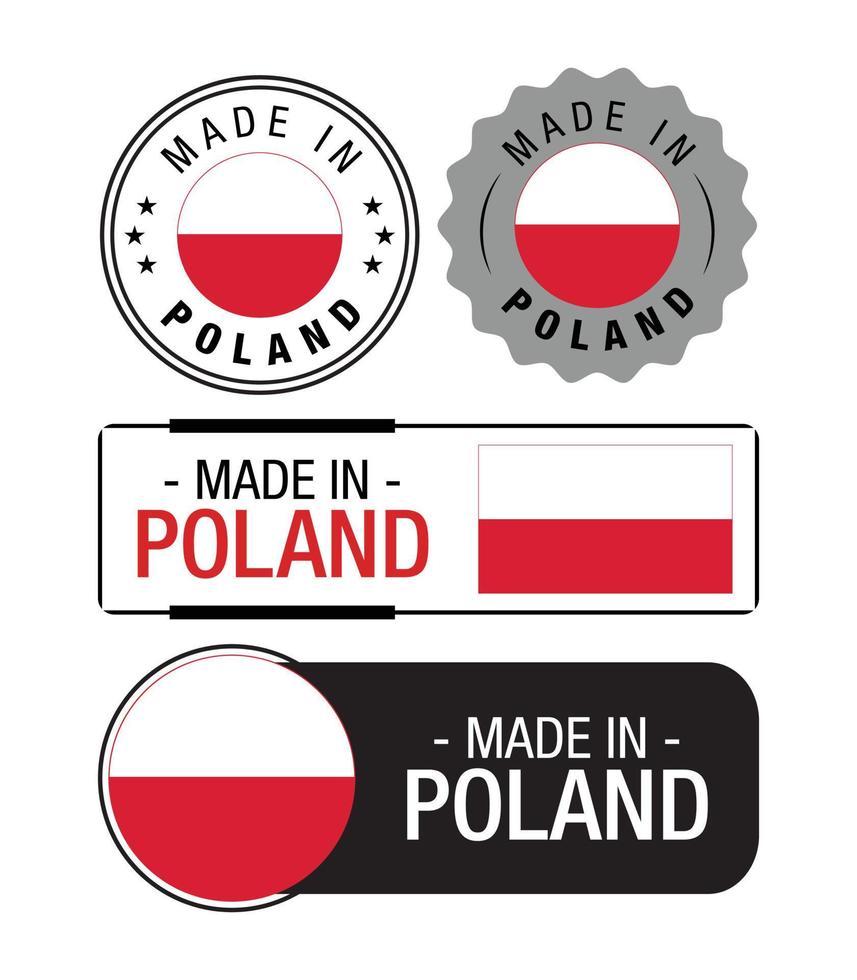 satz von made in polen-etiketten, logo, polen-flagge, polen-produktemblem vektor