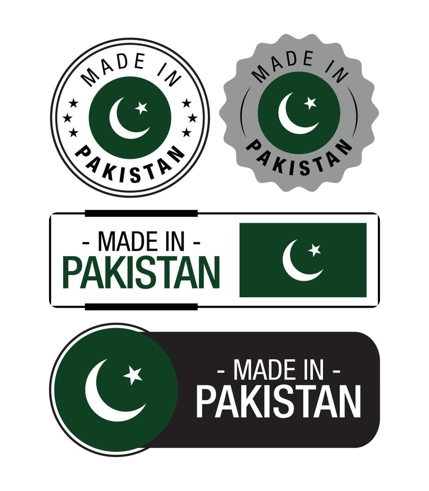 uppsättning av tillverkad i pakistan etiketter, logotyp, pakistan flagga, pakistan produkt emblem vektor