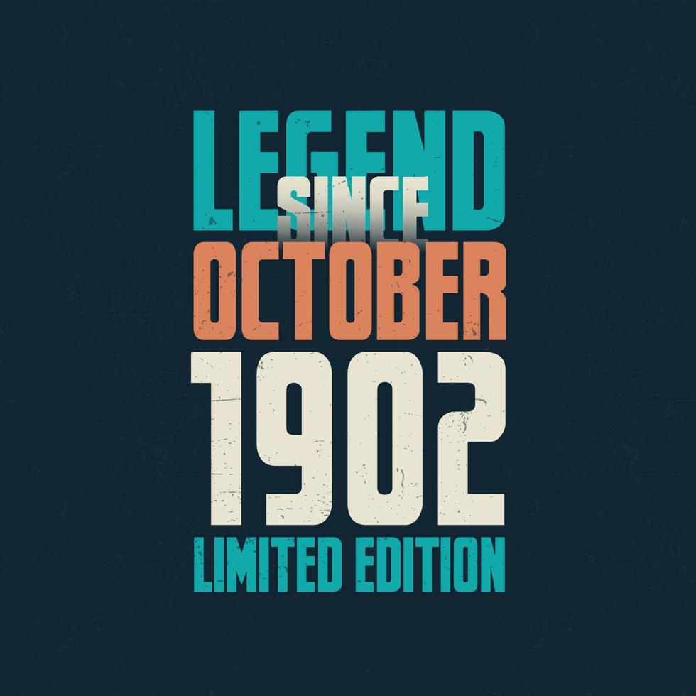 legend eftersom oktober 1902 årgång födelsedag typografi design. född i de månad av oktober 1902 födelsedag Citat vektor