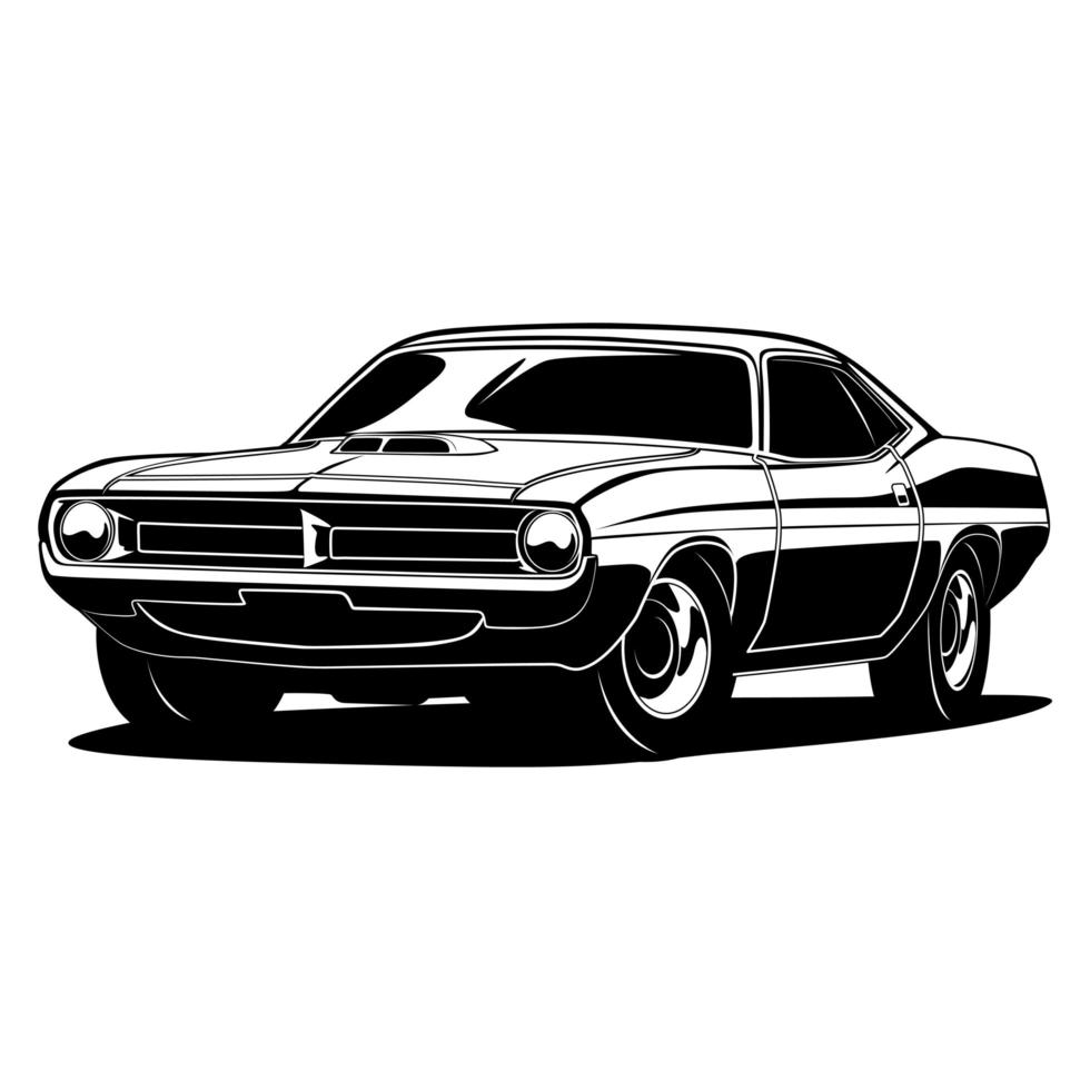 Muscle-Car-Schwarzweiss-Zeichnung vektor