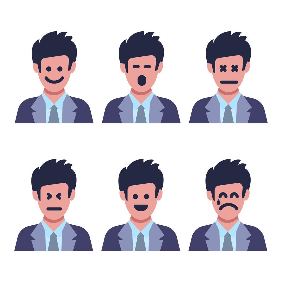 Satz von sechs Männern mit unterschiedlichen Gesichtsgefühlen vektor