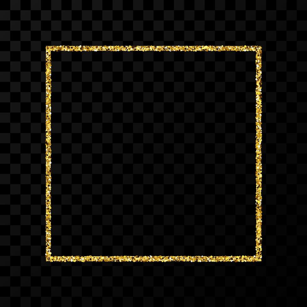 goldener Glitzerrahmen. quadratischer rahmen mit glänzenden funkeln auf dunklem transparentem hintergrund. Vektor-Illustration vektor