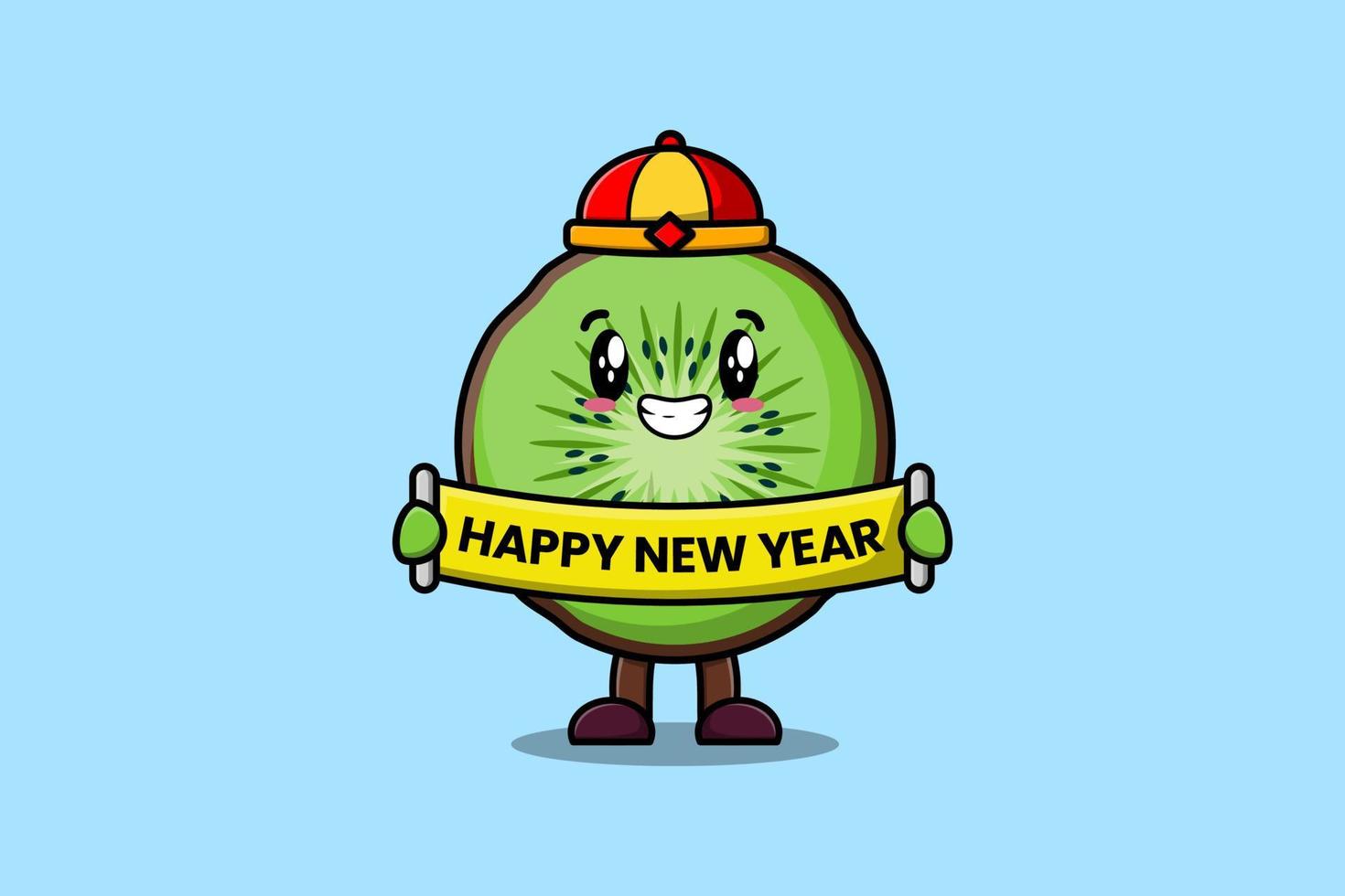 tecknad serie kiwi frukt kinesisk Lycklig ny år styrelse vektor