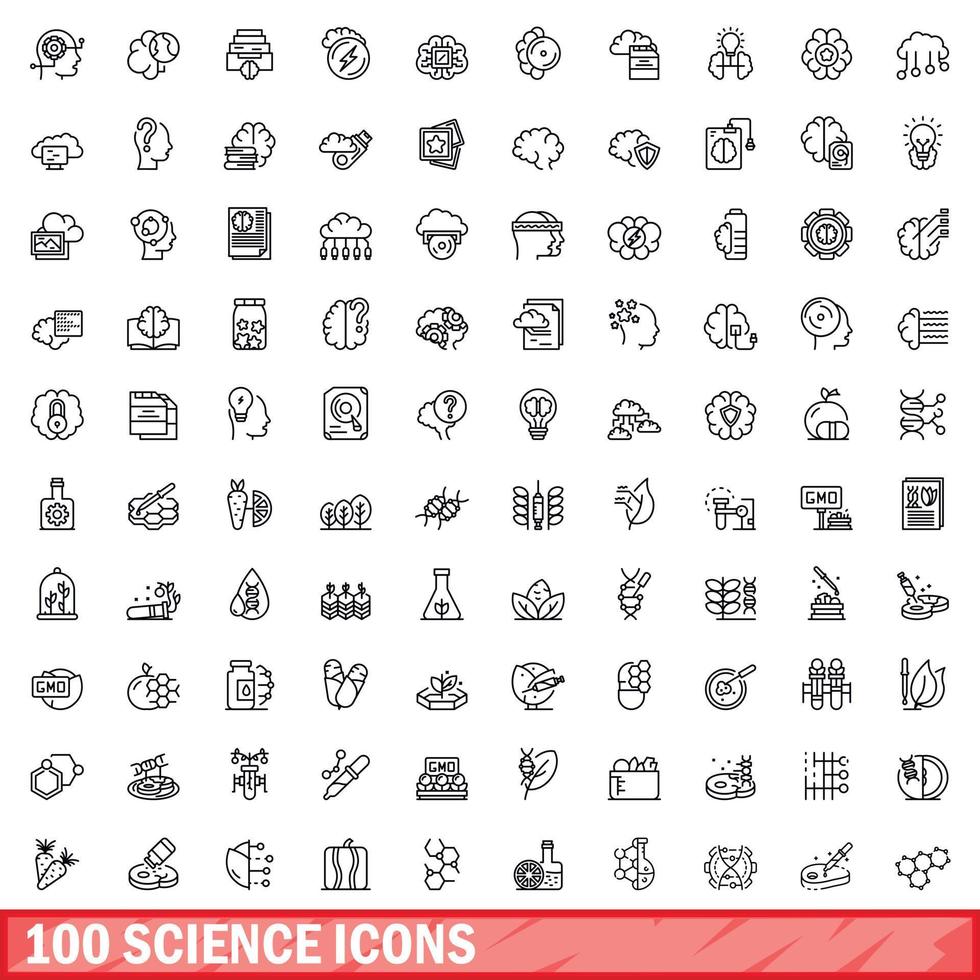 100 vetenskapsikoner set, konturstil vektor