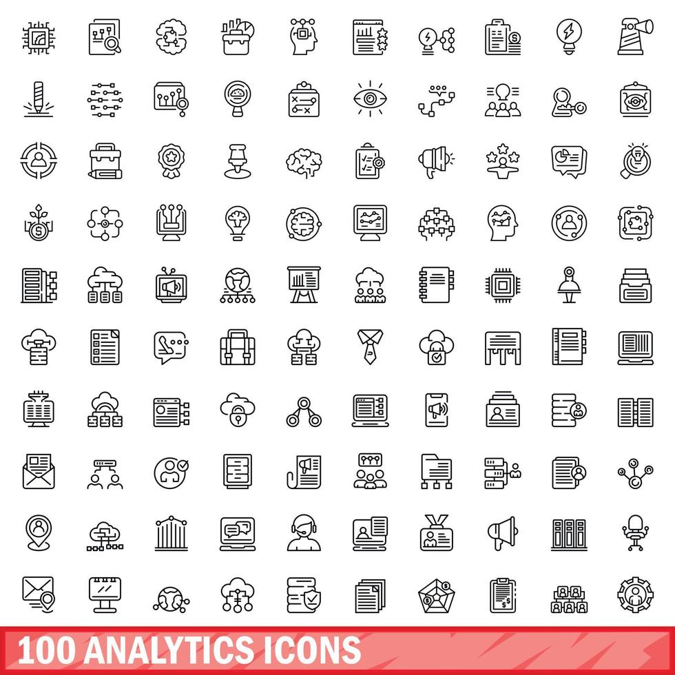 100 Analytics-Icons gesetzt, Umrissstil vektor