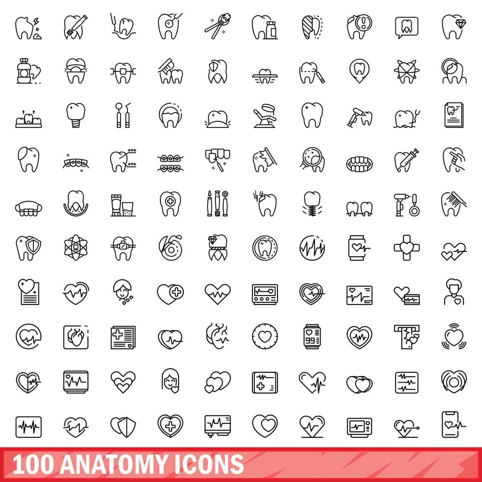 100 Anatomie-Icons gesetzt, Umrissstil vektor